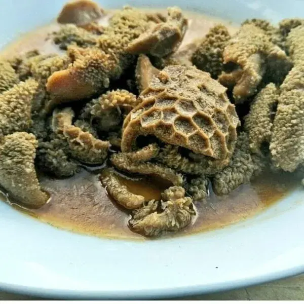 Mogodu, a South African tripe dish, served hot with pap
